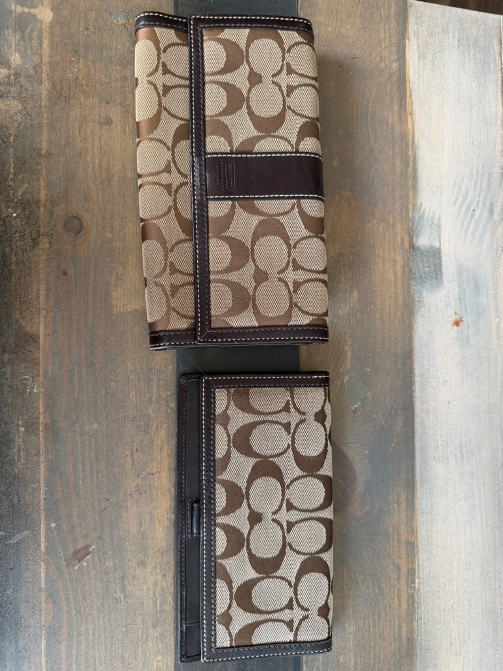 Coach Brown and Tan Signature Canvas Wallet Duo